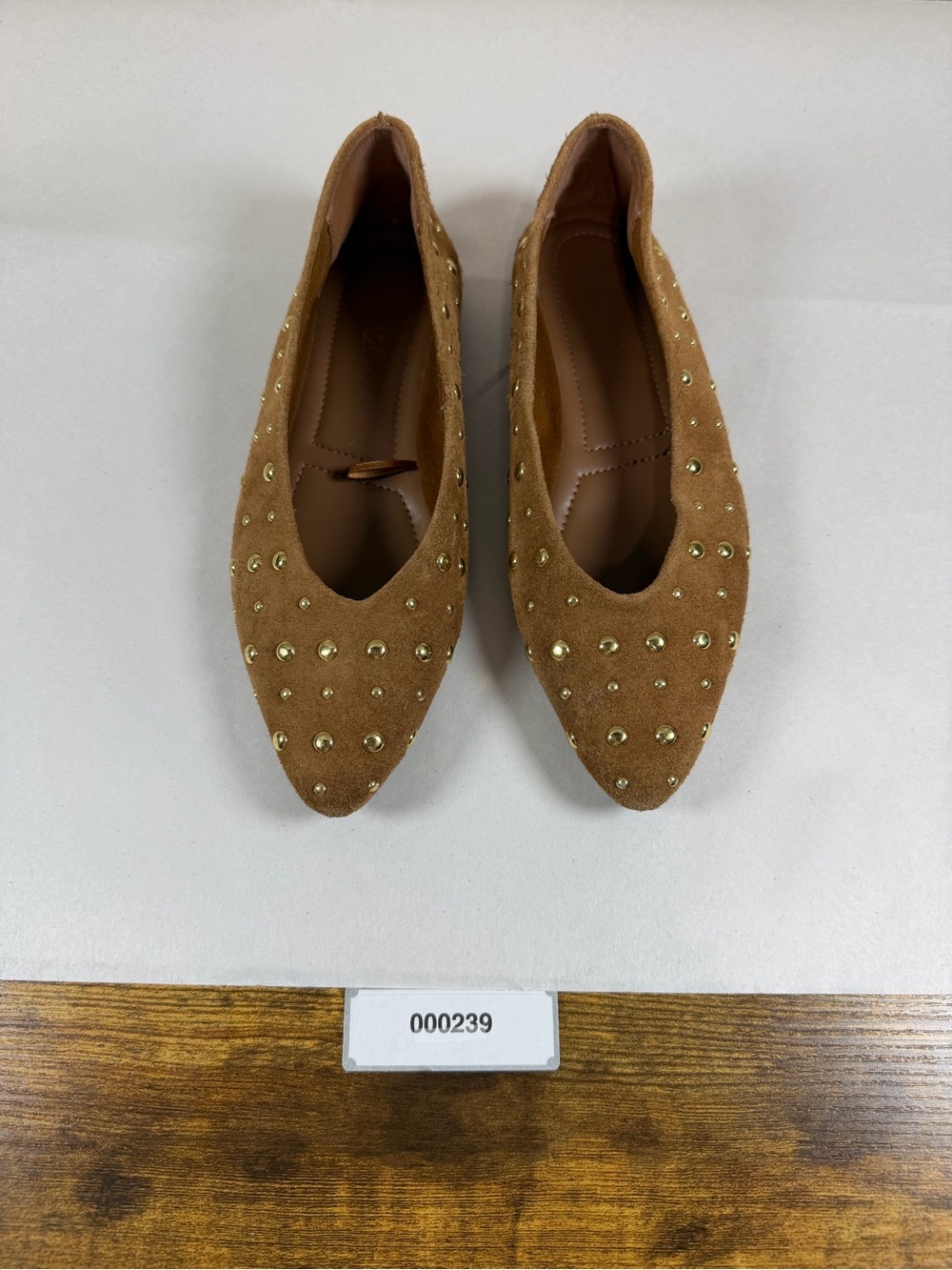 Splendid Womens 6 Tan Suede Leather Pointed Toe Flats Gold Studded Boho Western
